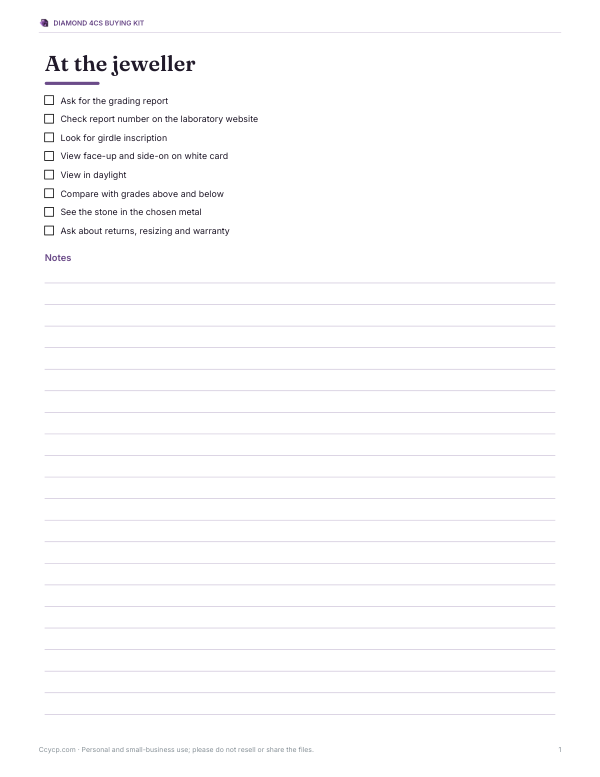 Preview of Printable Jeweller Visit Checklist